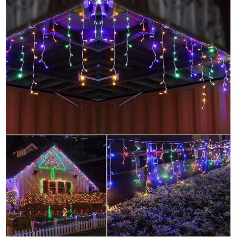 Instalatie 12 metri,MULTICOLOR, 300 LED-uri tip turturi, franjuri, Craciun