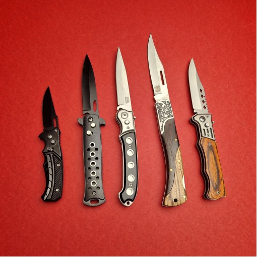 Set HOBBY briceag camping, 5 piese, lama otel inox, diverse modele, BLK