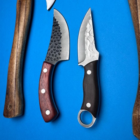 Set macelarie 4 piese, Toporisca despicat si Toporisca taiat Yang, Cutit fier forjat si Cutit transat