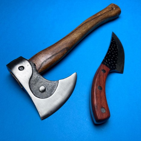 Set macelarie 4 piese, Toporisca despicat si Toporisca taiat Yang, Cutit fier forjat si Cutit transat
