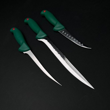 Set 3 Cuțite Măcelar pentru Sacrificat: Gama înjunghiat + dezosat + tocat