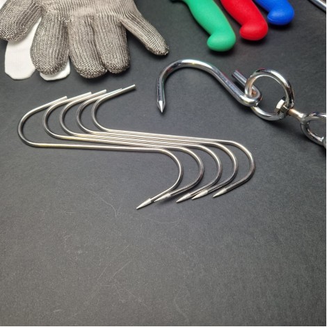 Set macelarie 12 piese, 3 Cutite, 7 Carlige diverse modele si manusa macelar