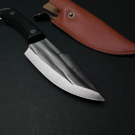 Cutit camping și drumetie 23cm, lama otel inox, maner lemn negru, teaca lama, CB014 cadou barbati FR19