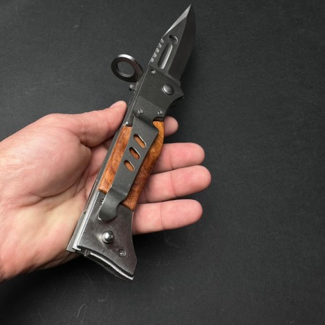 Cutit briceag camping și drumetie 27cm, lama otel inox, maner lemn maro AK, CB020 cadou barbati FR19