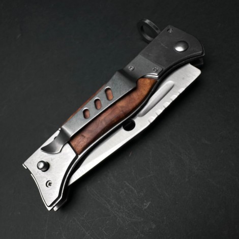 Cutit briceag camping și drumetie 27cm, lama otel inox, maner lemn maro AK, CB020 cadou barbati FR19