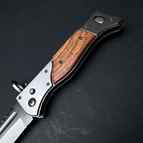 Cutit briceag camping și drumetie 27cm, lama otel inox, maner lemn maro AK, CB020 cadou barbati FR19