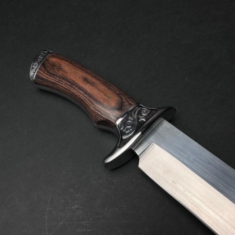 Cutit camping și drumetie 32cm, lama otel inox, maner lemn negru-maro, CB006 cadou barbati FR20