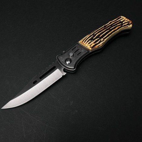 Cutit briceag camping și drumetie 22cm, lama otel inox, maner corn cerb, CB011 cadou barbati FR19