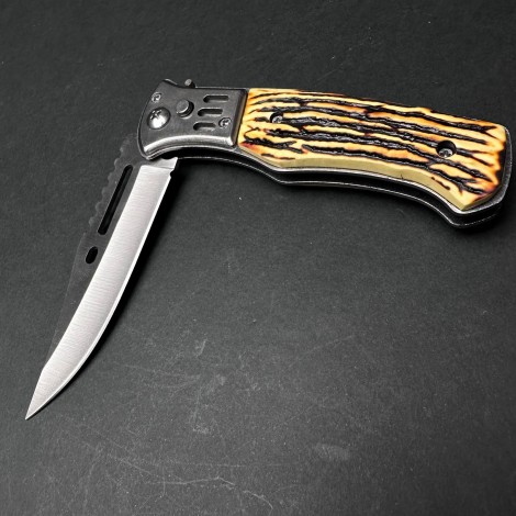 Cutit briceag camping și drumetie 22cm, lama otel inox, maner corn cerb, CB011 cadou barbati FR19