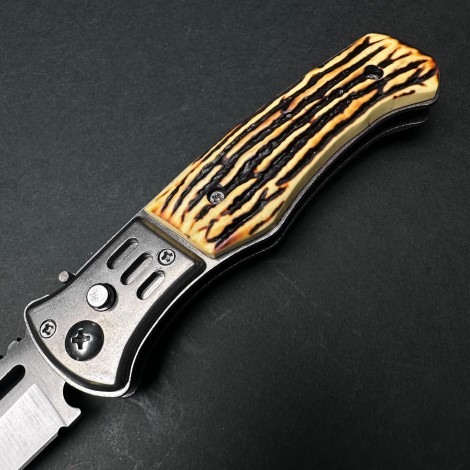 Cutit briceag camping și drumetie 22cm, lama otel inox, maner corn cerb, CB011 cadou barbati FR19