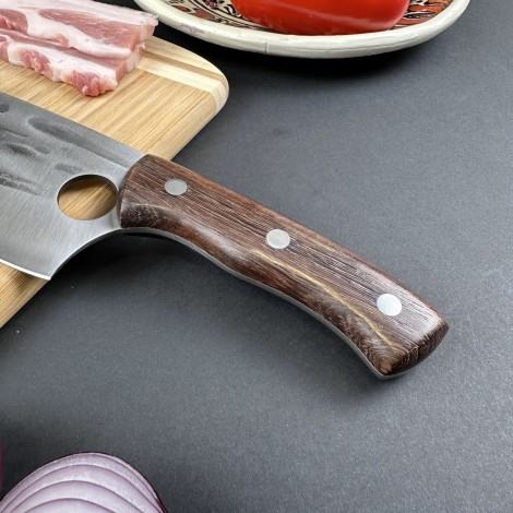 Cutit fier forjat 28cm tip satar, lama otel inox, maner lemn maro, 300-8