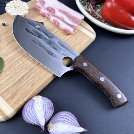 Cutit fier forjat 28cm tip satar, lama otel inox, maner lemn maro, 300-8