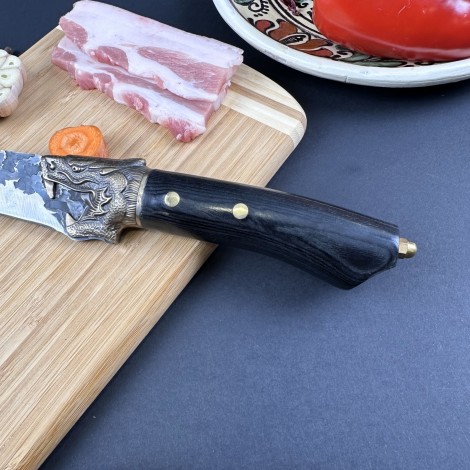 Cutit fier forjat 33cm, lama dreapta otel inox, maner lemn negru, 7-14, vanatoare