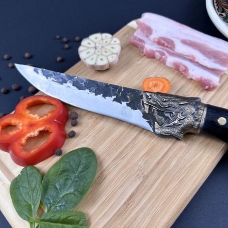 Cutit fier forjat 33cm, lama dreapta otel inox, maner lemn negru, 7-14, vanatoare