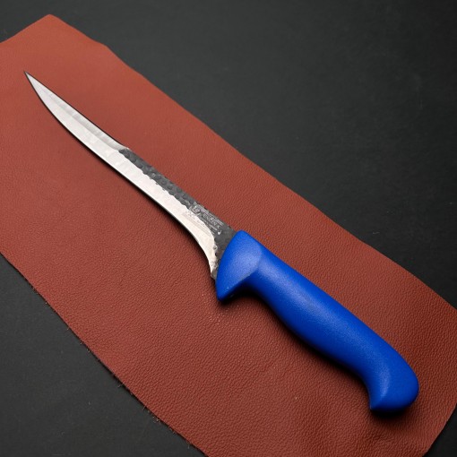 Cutit macelarie injunghiat Gama Artizanal 34cm, lama fier forjat, maner aderent albastru (a2) FeroCut