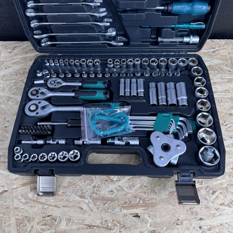 Trusa de scule profesionala 121 piese, tubulare, biti, chei fixe si clichet de 1/4, 1/2 si 3/8 + Trusa de scule 11 piese RESIGILAT- Cutie sparta