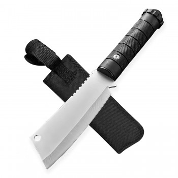 Cuțit camping 26cm, lama lată otel inox, muchie dreaptă parțial zimțată, mâner texturat și husă, CUT-FIX26TZ