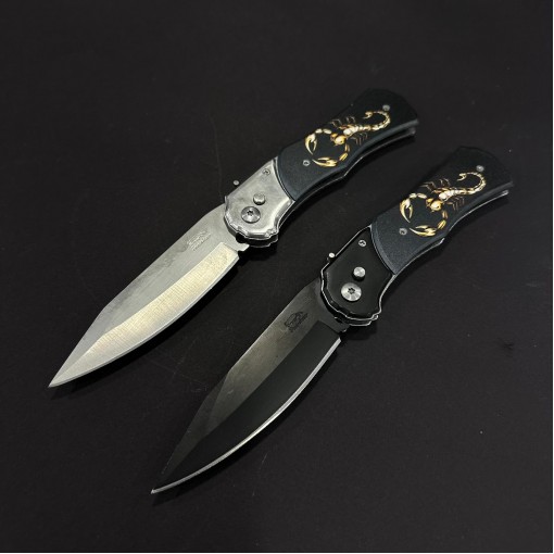 Set 2 piese briceag Gold Scorpion 24cm, lama 10cm otel inox, maner negru