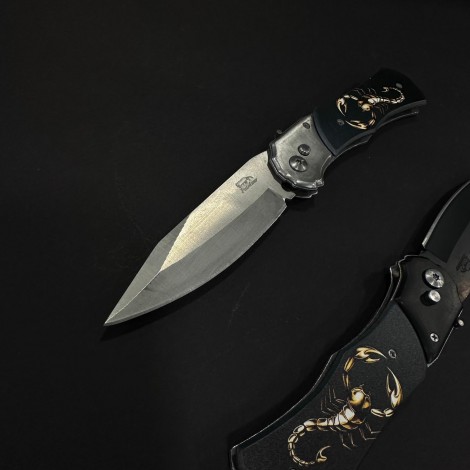Set 2 piese briceag Gold Scorpion 24cm, lama 10cm otel inox, maner negru