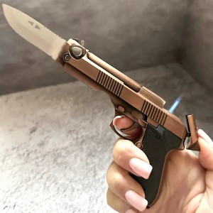 Brichetă decorativă pistol briceag, reincarcabila, bronz, BRI-BBRZ