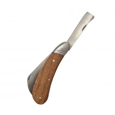 Cutit Altoit tip Briceag 2in1 19cm, lama dubla curba si dreapta otel inox, maner lemn maro, nr.2