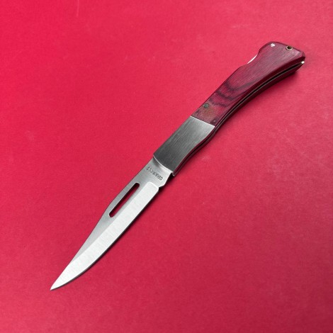 Cutit camping tip Briceag cherry, lama otel inox, maner metal+lemn rosu, cu husa FR18