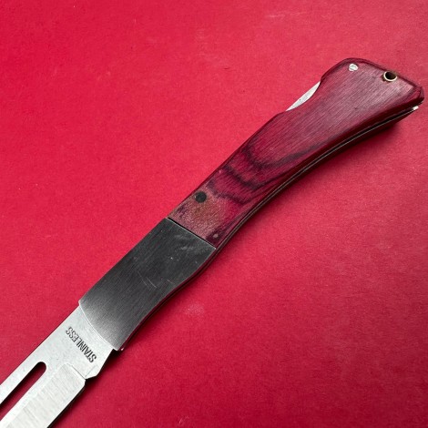 Cutit camping tip Briceag cherry, lama otel inox, maner metal+lemn rosu, cu husa FR18