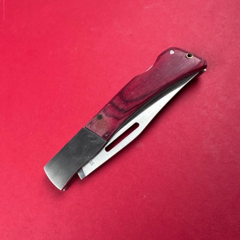 Cutit camping tip Briceag cherry, lama otel inox, maner metal+lemn rosu, cu husa FR18