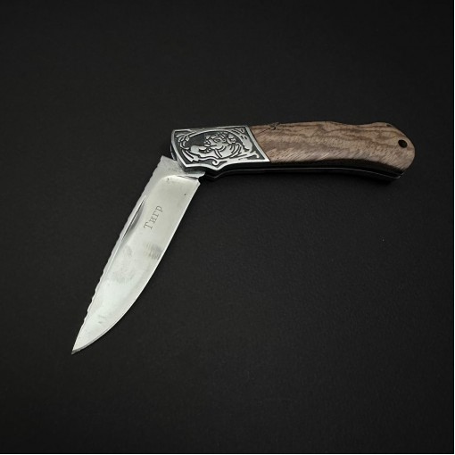 Cutit camping tip Briceag Tiger 20cm, lama otel inox, maner metal+abs, cu husa, maro