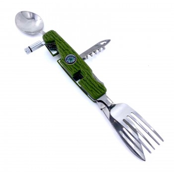 Briceag multifuncțional camping 12cm, 8 in 1 funcții integrate, verde, BRC-MULTI12