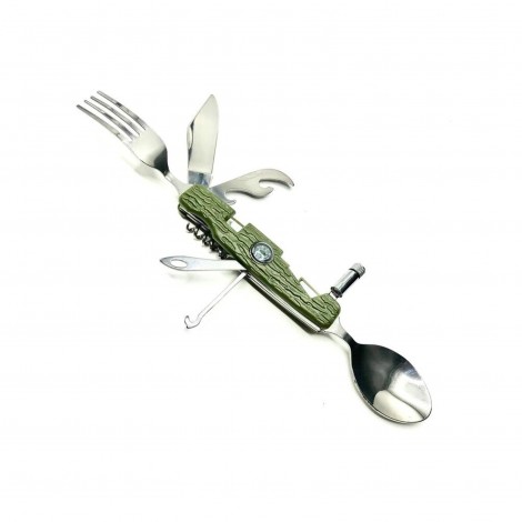 Briceag multifuncțional camping 12cm, 8 in 1 funcții integrate, verde, BRC-MULTI12