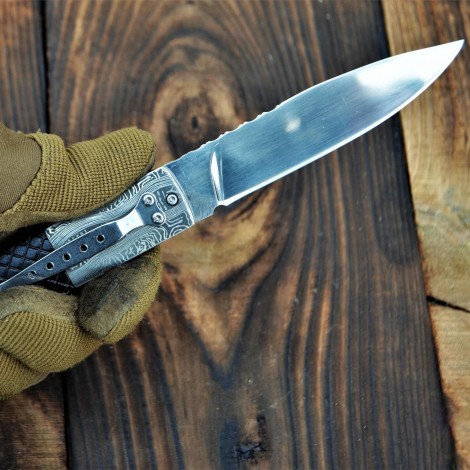 Briceag camping Panther 23cm, lamă oțel inoxidabil, mâner texturat negru cu inserție gravată, husă, BRC-GR23