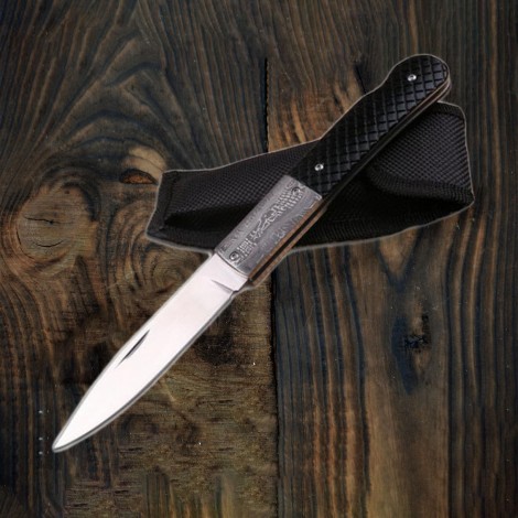 Briceag camping Panther 23cm, lamă oțel inoxidabil, mâner texturat negru cu inserție gravată, husă, BRC-GR23