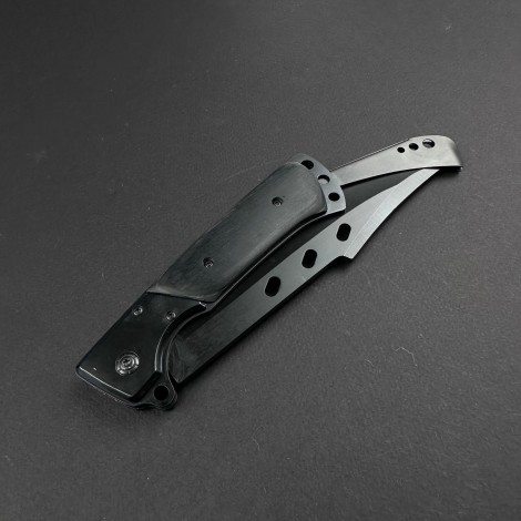 Cutit camping tip Briceag 27cm, lama otel inox, maner metal+lemn negru, cu husa FR18