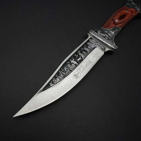 Cutit camping dagger Columbia KB3188 28cm, lama otel inox, maner metal+lemn, cu husa, maro