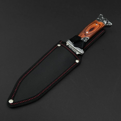 Cutit camping dagger Columbia KB3188 28cm, lama otel inox, maner metal+lemn, cu husa, maro