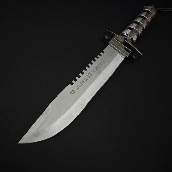 Cutit camping tactic Jungle King 1 36cm, lama otel inox, maner metal cu busola, cu husa, argintiu