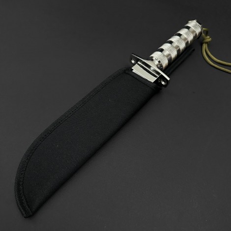 Cutit camping tactic Jungle King 1 36cm, lama otel inox, maner metal cu busola, cu husa, argintiu