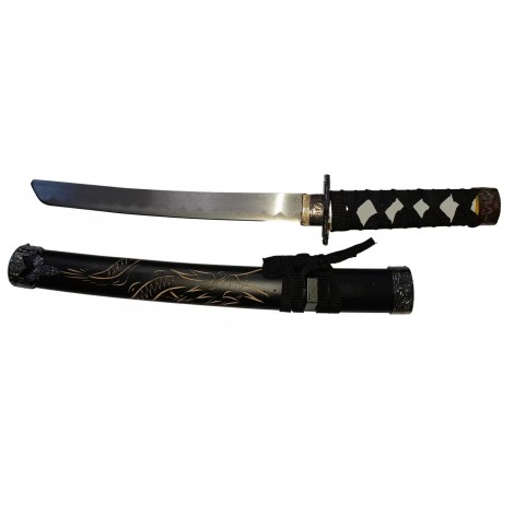 Set 3 sabii tip katana Ninja Warrior, panoplie, replici decorative, suport inclus, negru FR17