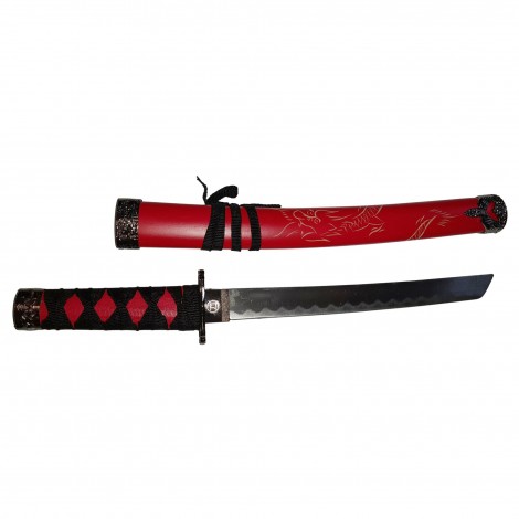 Set 3 sabii tip katana Ninja Warrior, panoplie, replici decorative, suport inclus, rosu FR17