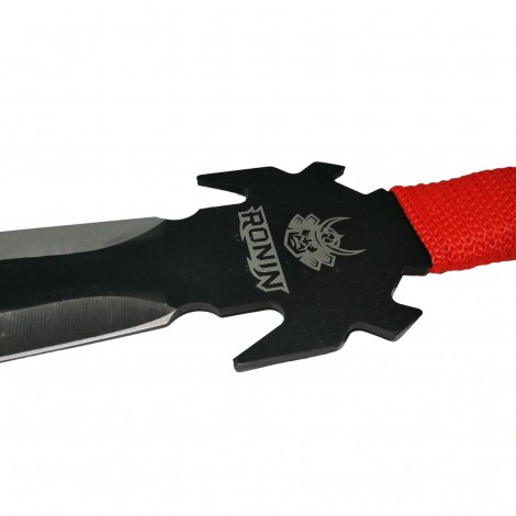 Set maceta vanatoare Ronin 68.5 cm, maner textil paracord rosu, teaca si kunai 25cm sabie FRS10