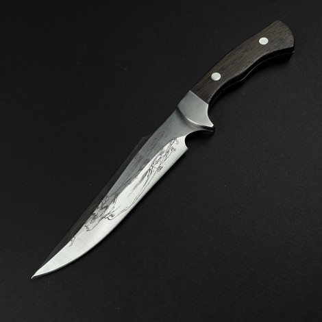 Cutit camping Skinner Elefant 27cm, lama curba otel inox, maner lemn, teaca piele FR19