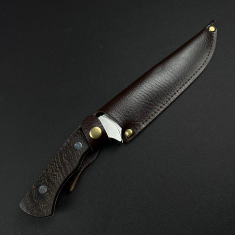 Cutit camping Skinner Elefant 27cm, lama curba otel inox, maner lemn, teaca piele FR19