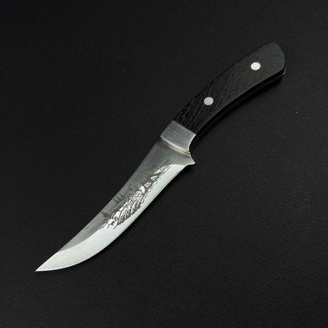 Cutit camping Skinner Urs 25cm, lama curba otel inox, maner lemn, teaca piele FR18