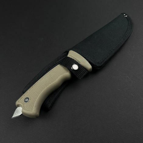 Cuțit camping bowie AJ 28cm, lamă oțel inoxidabil cu carlig, mâner kaki, cu husa FR19