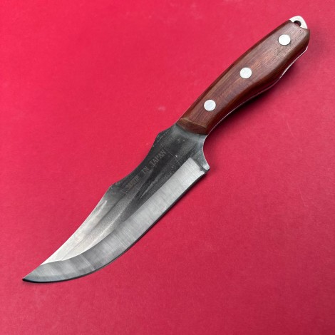 Cutit camping japonez 25cm, lama otel inox, teaca piele, maner lemn maro FR19