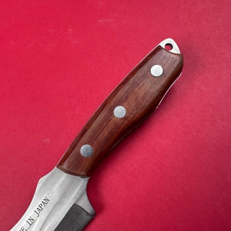 Cutit camping japonez 25cm, lama otel inox, teaca piele, maner lemn maro FR19