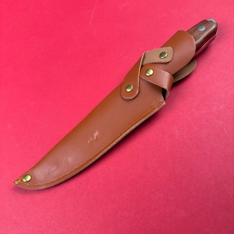 Cutit camping japonez 25cm, lama otel inox, teaca piele, maner lemn maro FR19