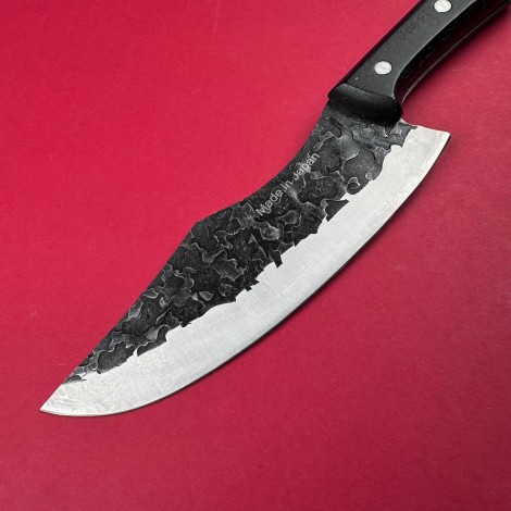 Cutit camping japonez Satar 29cm, lama fier forjat, teaca textil, maner lemn negru