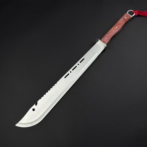 Cuțit camping tip maceta bowie 70cm, lamă otel inoxidabil, maner lemn cu inel, cu husa camo FR18 sabie + Cadou kunai 22cm FRS10